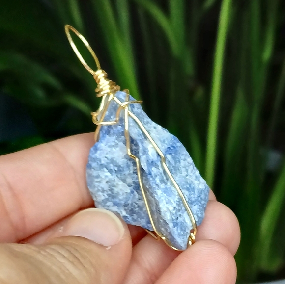 Raw Blue Aventurine Crystal Pendant, Gold Wire Wrapped, Gemstone Pendant - Picture 2 of 4